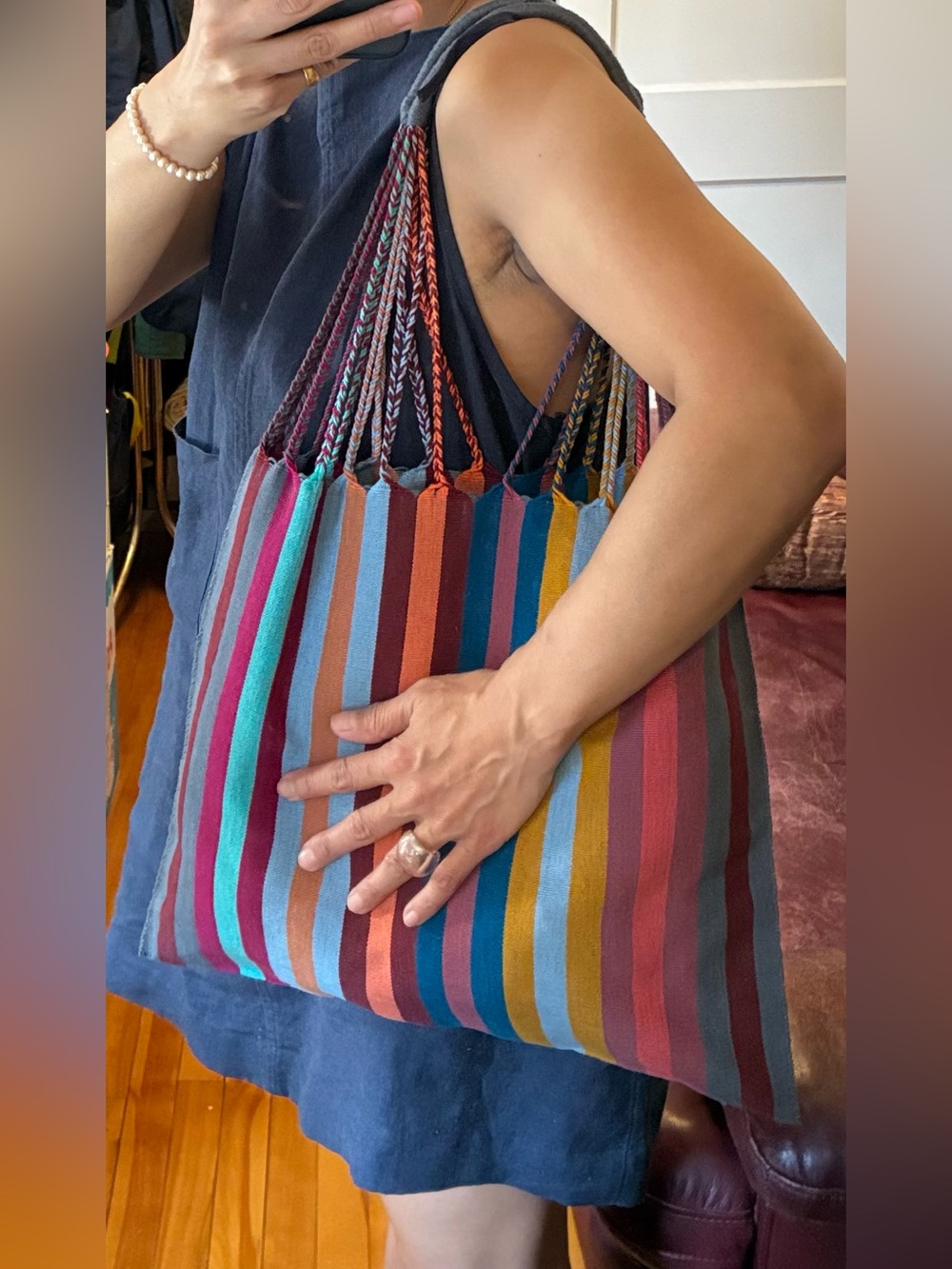 Mexican Striped Handwoven Tote Bag - Picture 2 of 4